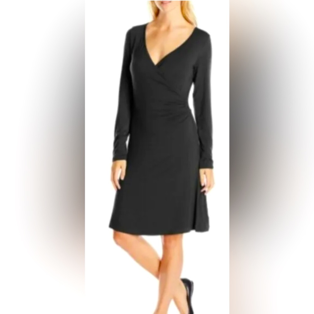 Prana Long Sleeve Wool Blend Nadia Faux Wrap Dress in Heathered Charcoal
